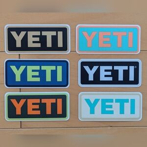 Yeti Stickers, Bundle of 6, 4" x 2" Each, Black, Blue, Green, Orange, & Tan